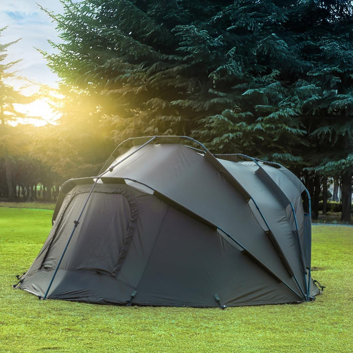 Anglerset Karpfenzelt + 2 Liegen Fort Knox 1-2 Mann Personen Dome Zelt 2 x 8-Bein Set Angelzelt Angl