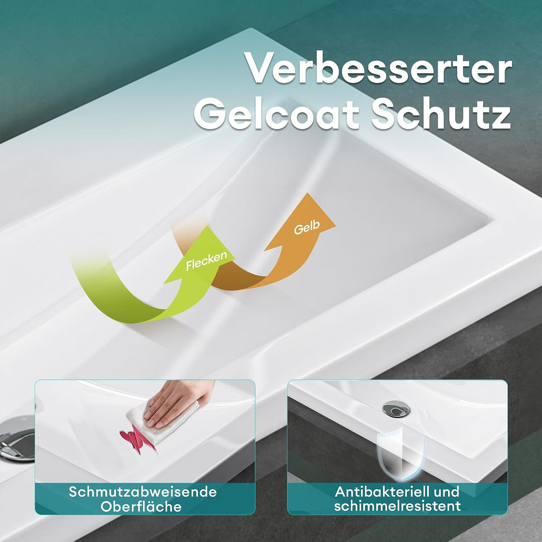Mai &amp; Mai Einbau-Waschbecken Col01 Waschschale Waschtisch Mineralguss Weiss Rechteckig 1 Armaturenlo