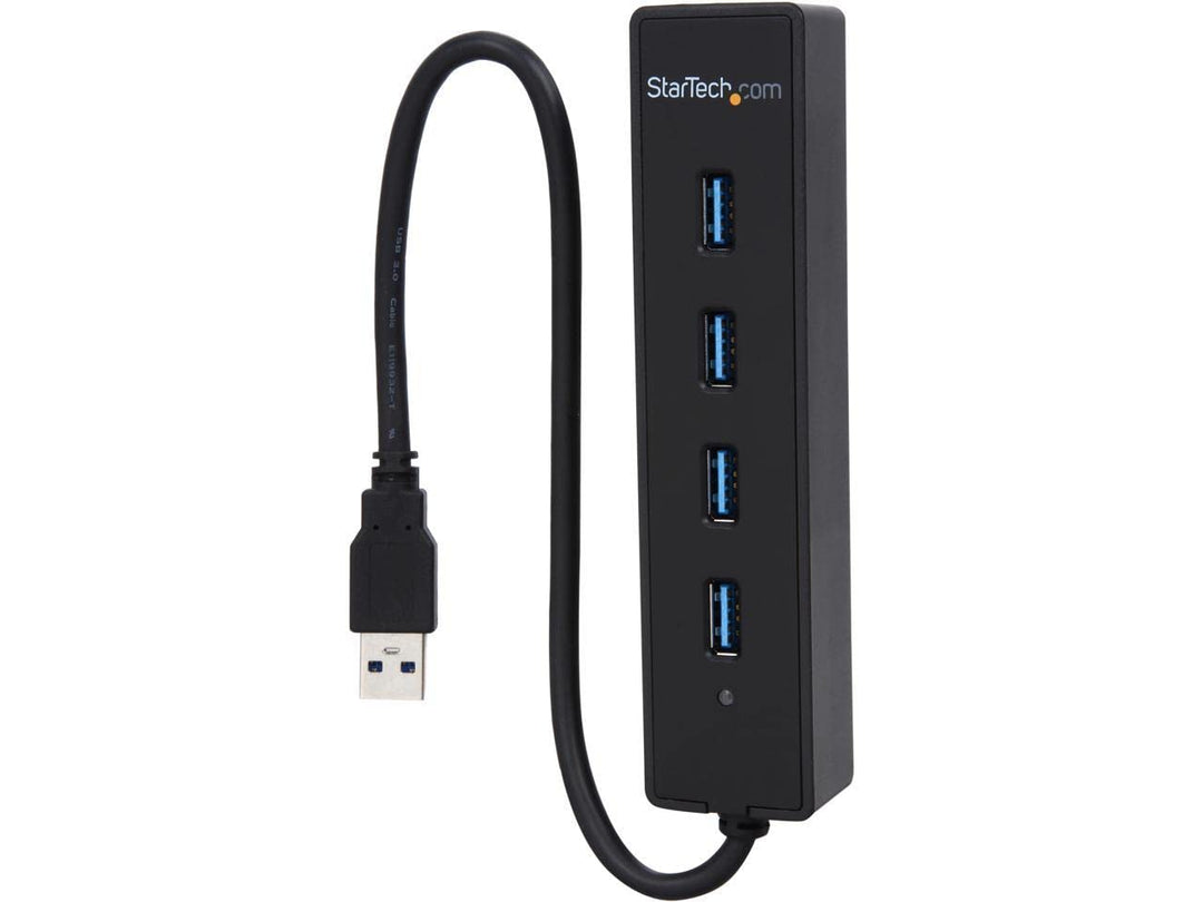 StarTech.com 4 Port USB 3.0 SuperSpeed Hub - Schwarz - Portabler externer USB Hub mit eingebautem Ka