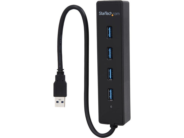 StarTech.com 4 Port USB 3.0 SuperSpeed Hub - Schwarz - Portabler externer USB Hub mit eingebautem Ka