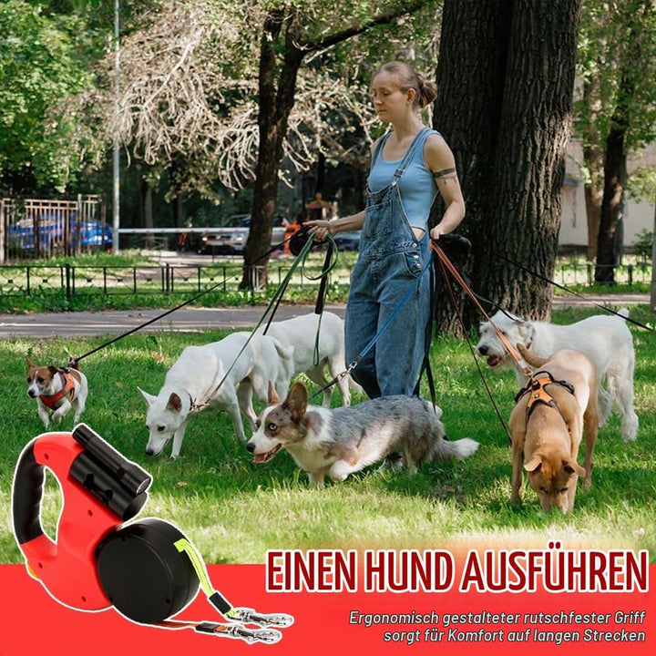 Doppelleine für 2 Hunde, 3 M Automatische Hund Versenkbar Leine, Doppelleine mit Licht, Doppelte Ein