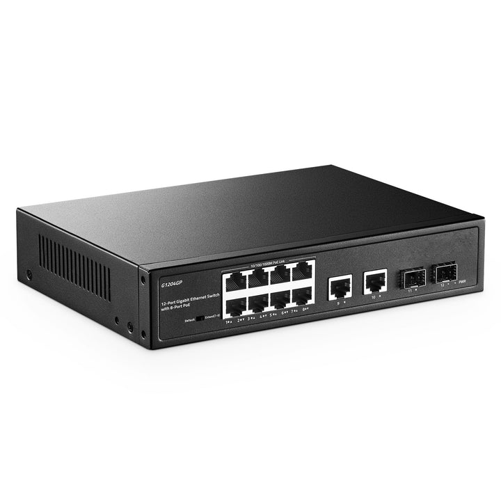 YuLinca 12 Port Gigabit PoE Switch, 8 GE PoE+, 2 GE Uplink, 2 Gigabit SFP Slot, IEEE802.3af/at Max 1