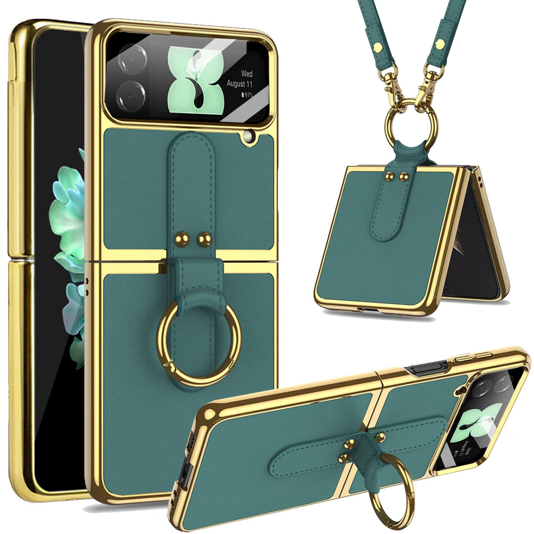 Miimall Lederhülle Kompatibel mit Samsung Galaxy Z Flip 4 Hülle mit Kameraschutz, Z Flip4 Handyhülle