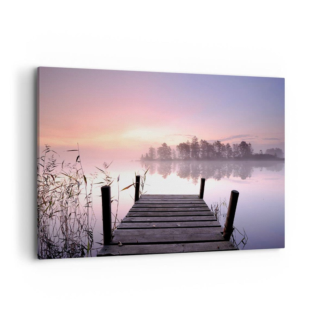 Bilder auf Leinwand 100x70cm Leinwandbild Morgen Sonnenaufgang Nebel See Gross Wanddeko Bild Schlafz