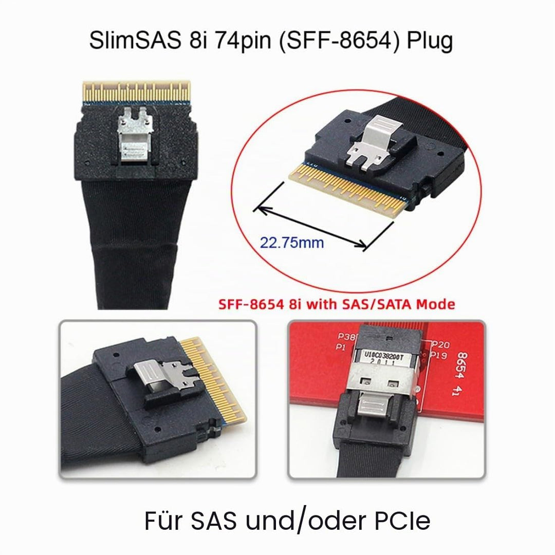 chenyang SlimSAS Host/RAID zu SATA Zielkabel, Slim SAS 4.0 SFF-8654 8i 74Pin 1 zu 8 SATA 7Pin Raid C