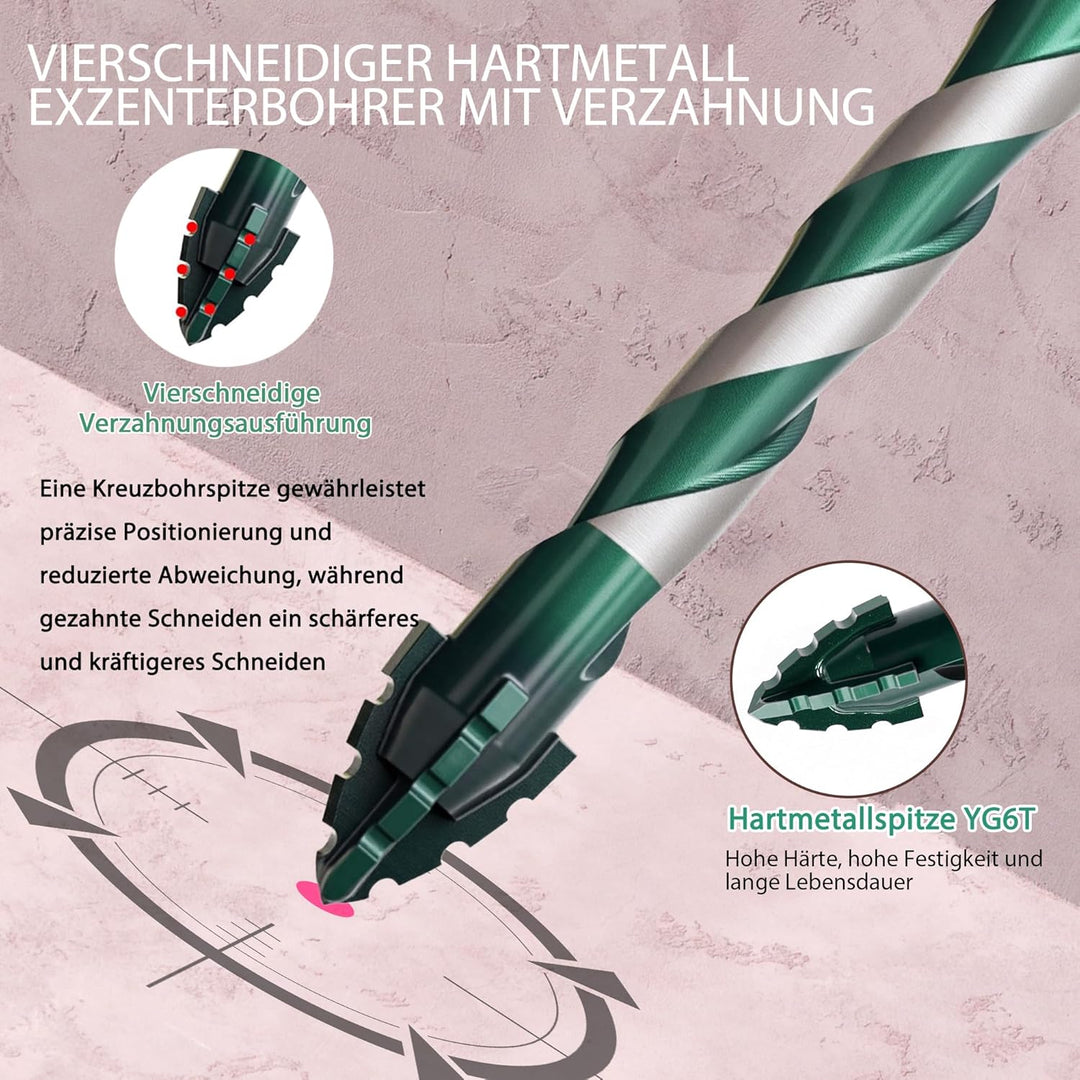 Glasbohrer Set 10 tlg, Vierschneidiger Sägezahn Exzenterbohrer mit Kobalt, Steinbohrer Set 3-12mm,6.