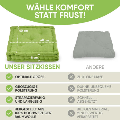 Gräfenstayn® 4er-Set Sitzkissen Stuhlkissen 40x40x8cm für Indoor und Outdoor aus 100% Baumwolle Dick