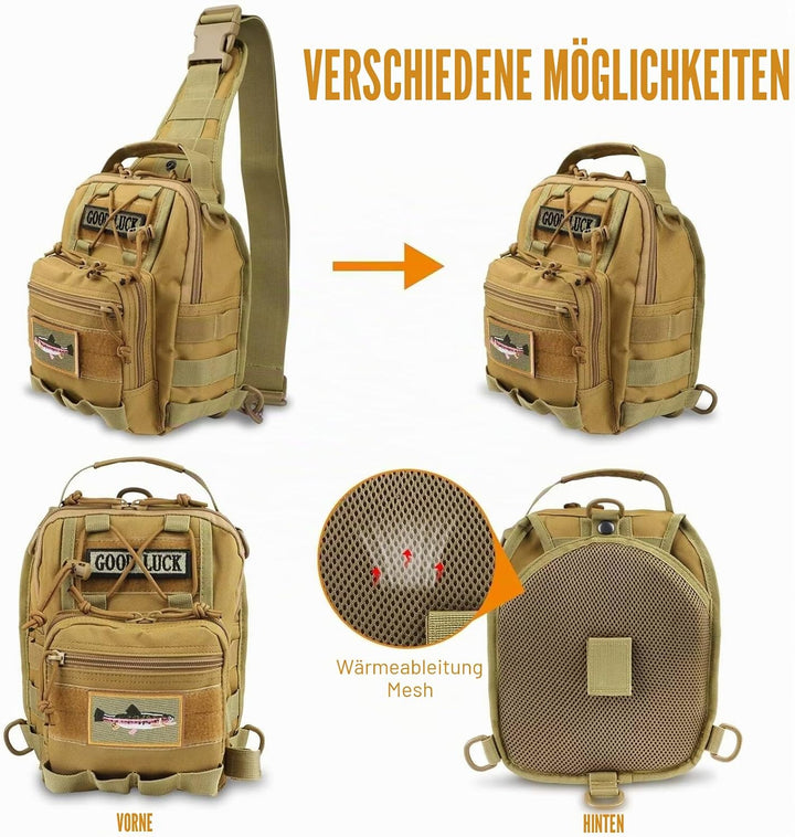 Dovesun Kleiner Angelrucksack, Fliegenfischen Sling Pack Wasserdichter Angelrucksack mit Angelkoffer