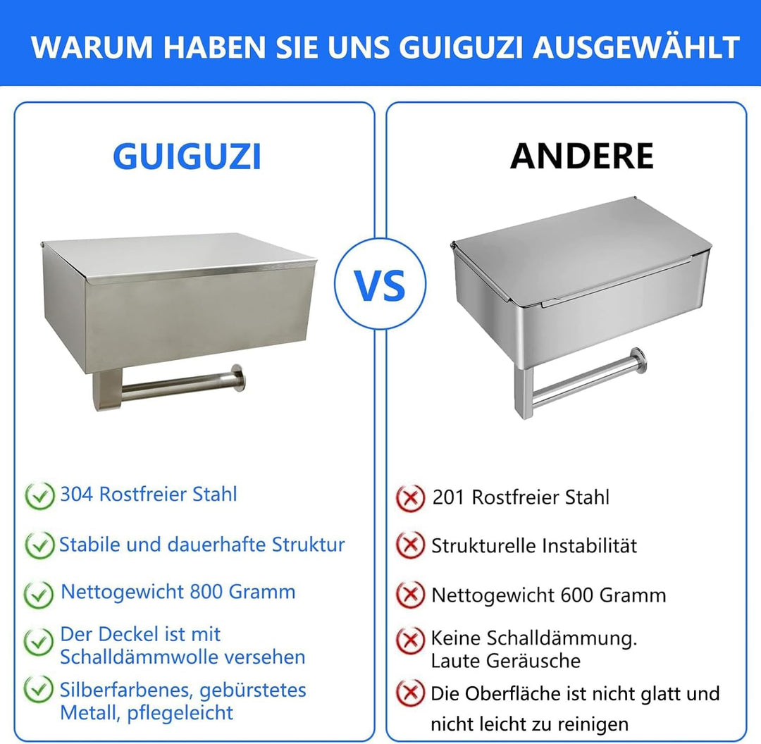 GUIGUZI Toilettenpapierhalter Ohne Bohren - SUS304 Edelstahl Silber Klopapierhalter mit Ablage - Toi