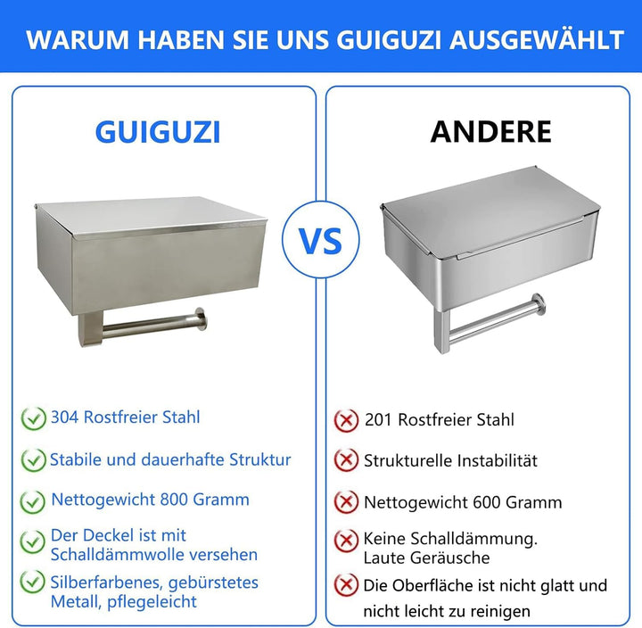 GUIGUZI Toilettenpapierhalter Ohne Bohren - SUS304 Edelstahl Silber Klopapierhalter mit Ablage - Toi