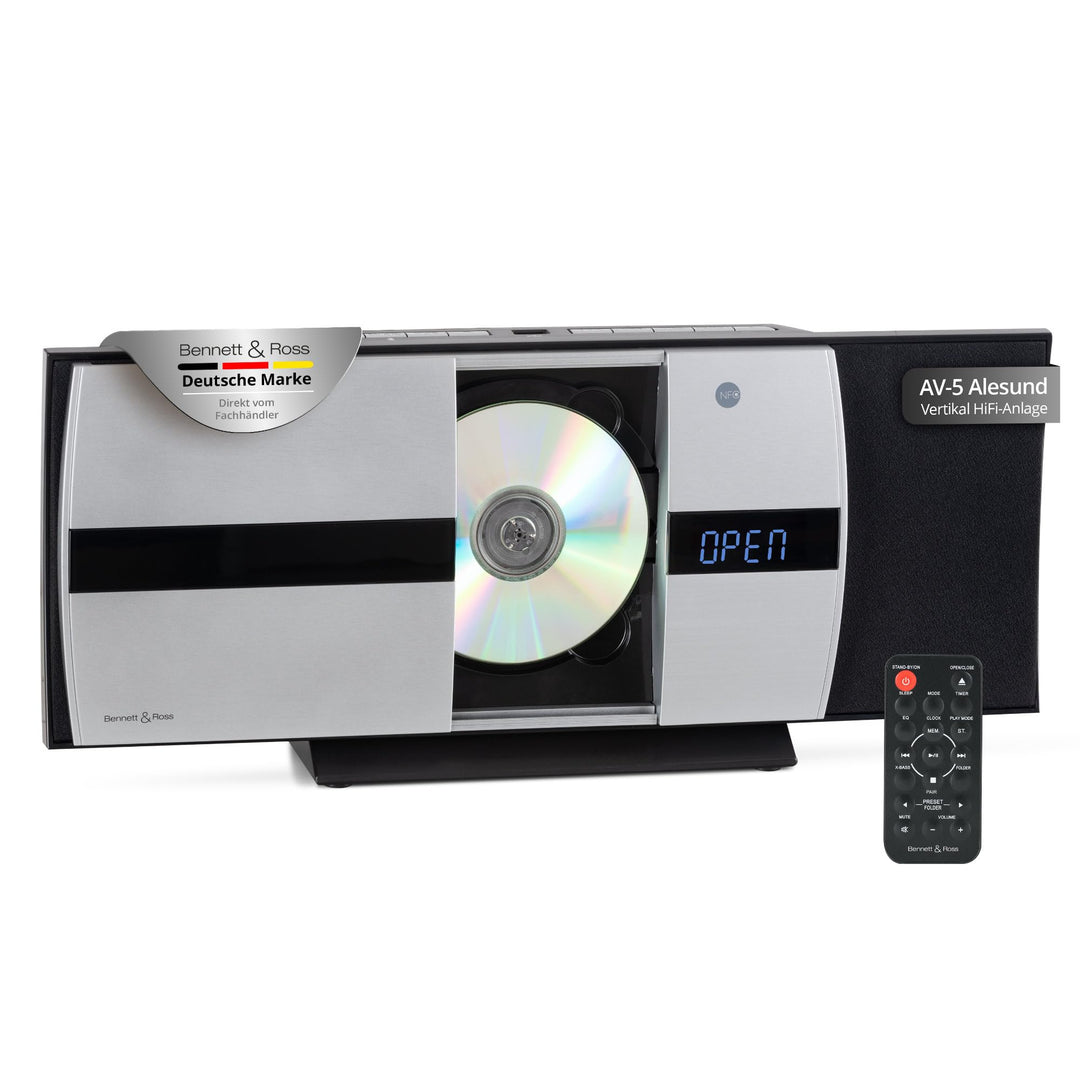 Bennett & Ross Ålesund Vertikal Stereoanlage - HiFi Microanlage mit CD-Player, MP3, UKW-Funktion, US