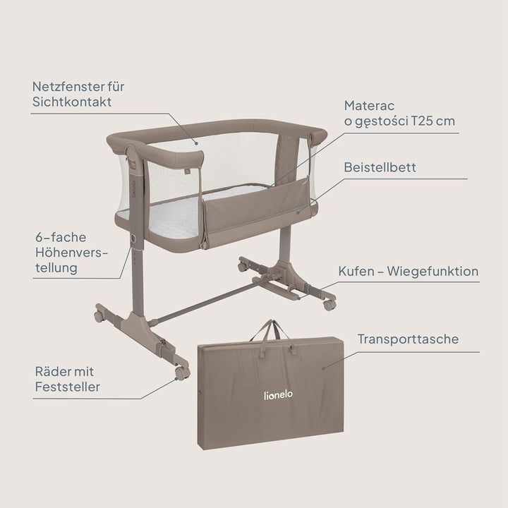 Lionelo Pari Beistellbett 3in1, 6-Fach höhenverstellbar mit Neigungsverstellung für Boxspringbett, a