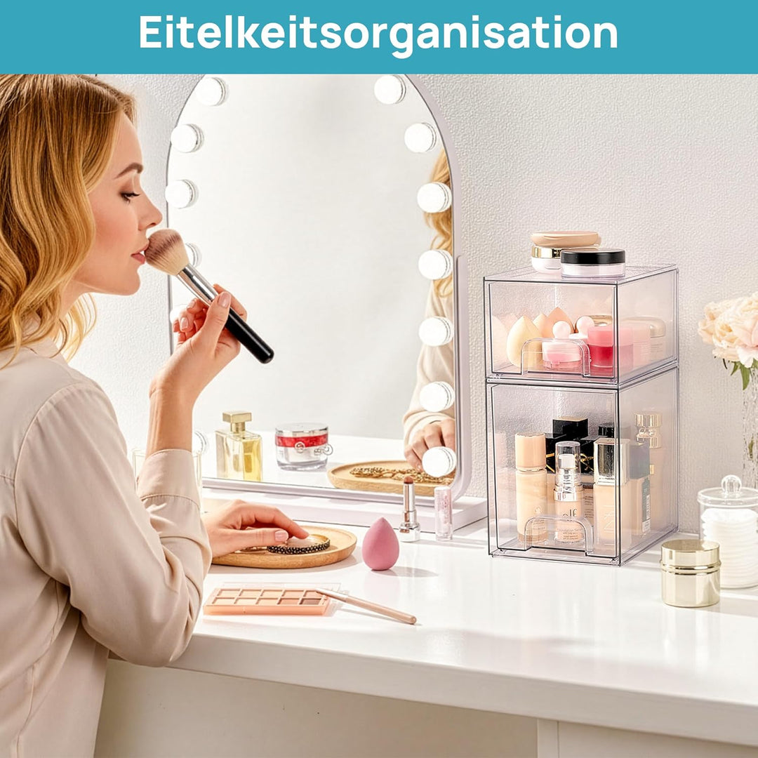 Vtopmart Boxen Aufbewahrung mit 2 Schubladen, Clear Schminktisch Organizer, Anti-Rutsch Organizer Sc
