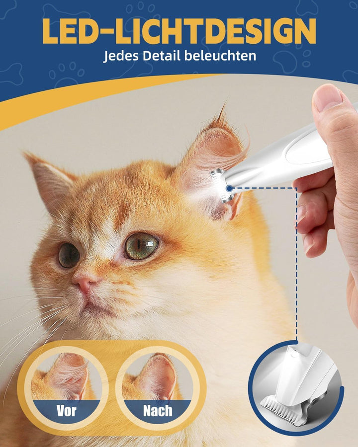 Pfotentrimmer für Hunde mit LED-Licht, Leise Hundepfoten Trimmer Paw Trim, 600mAh Type-C Wiederaufla