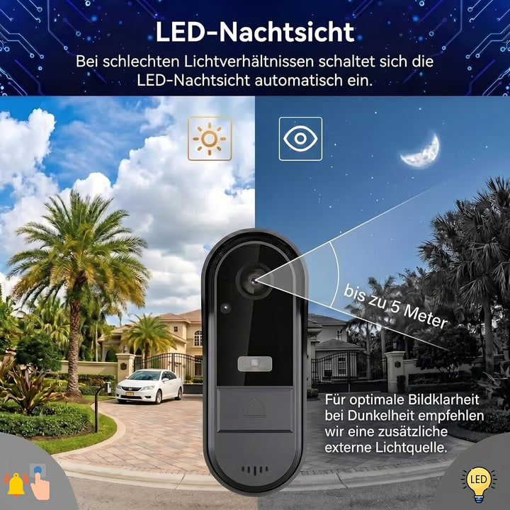 Kabellose Video Türklingel mit 4,3 Zoll Monitor, 1080P Kamera Set &amp; 170° Sicht, Nachtsicht, 2-Wege A