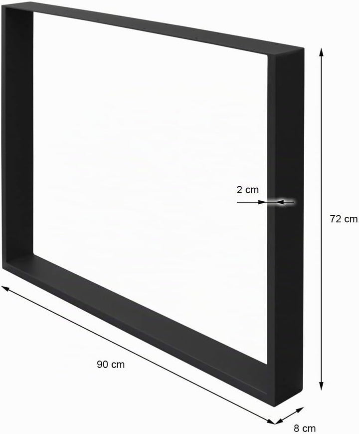 2X Tischbeine aus Vierkantprofilen, 90 x 72 cm, Schwarz, pulverbeschichtete Stahl, Industriedesign,