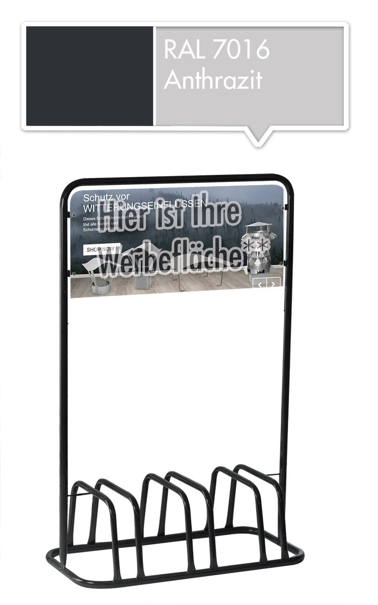 3er Werbe-Fahrradständer mit Werbeschild / Fahrradhalter + Werbetafel (Grau)