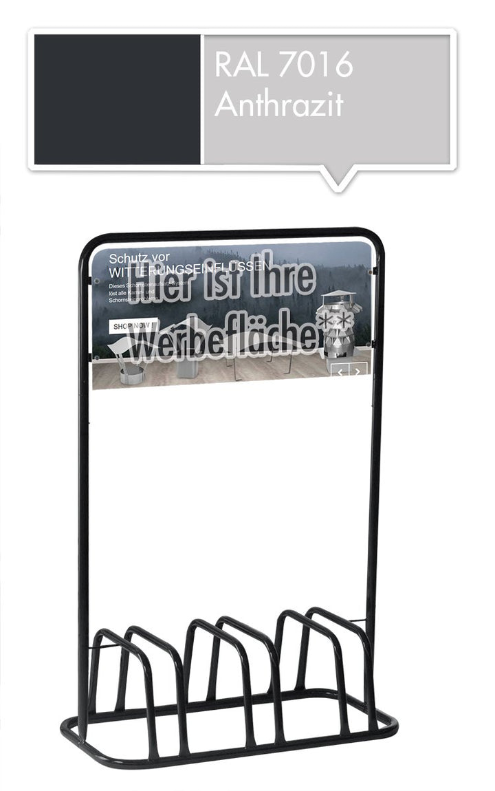 3er Werbe-Fahrradständer mit Werbeschild / Fahrradhalter + Werbetafel (Grau)