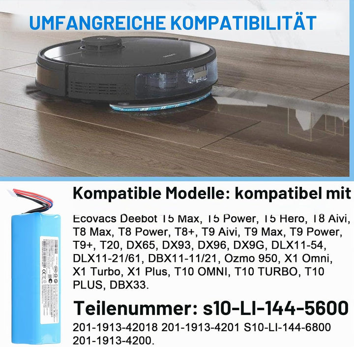 5600 mAh Akku Kompatibel mit Ecovacs Deebot T5 T8 T8+ T9 T9+ Deebot T20, Deebot Ozmo 950 T10 T9 DX65