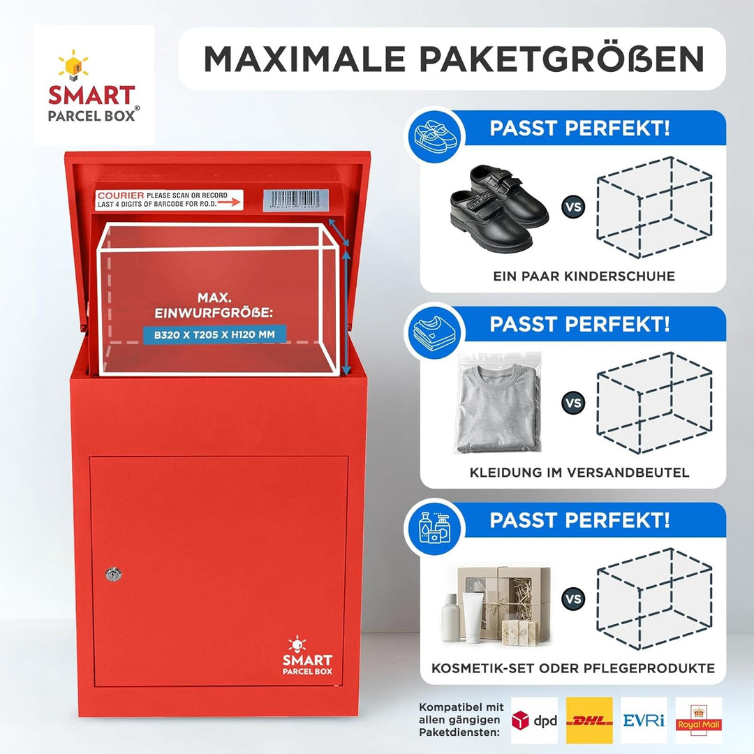 Smart Parcel Box, mittelgrosser Paketbriefkasten mit Paketfach und Briefkasten, sicherer Paketkasten