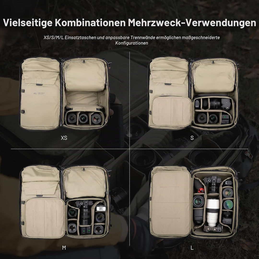 PGYTECH OnePro Flex 50L Rucksack Wasserdicht + Grösse L Kamera Einsatztasche,Kamerarucksack Set für