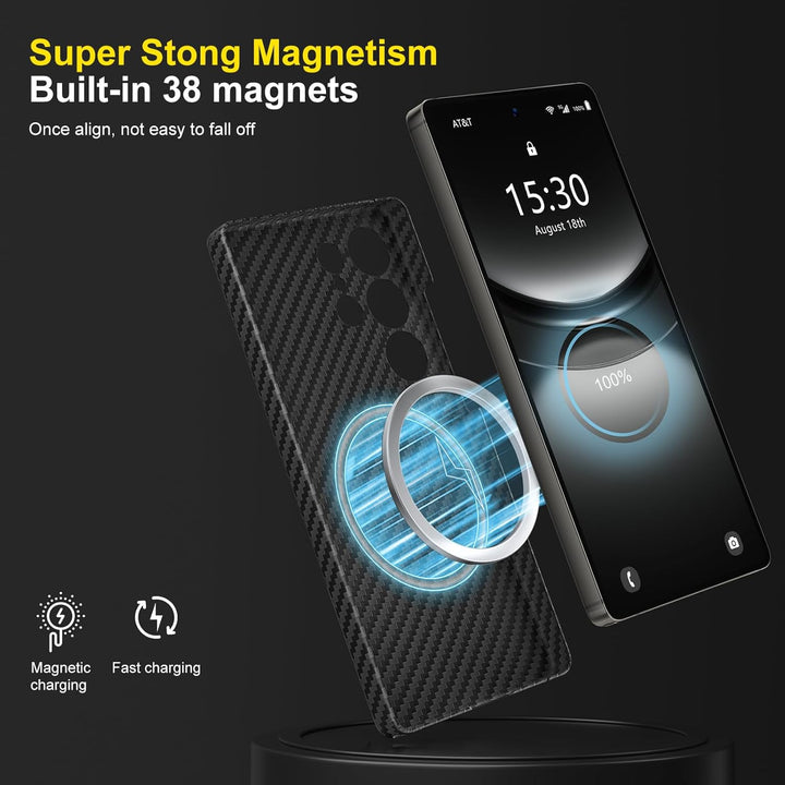 memumi Magnetische Carbon Hülle für Galaxy S25 Ultra,Ultradünne Handyhülle, Hülle aus echter Aramidf