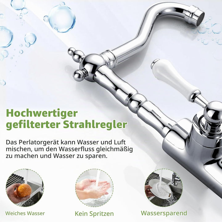 Wasserhahn Küche Retro, Küchenarmatur 360° Drehbar, Mischbatterie mit Einhebelmischer für Bad/Küche,