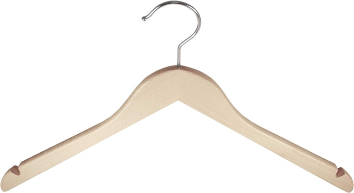 Kleiderbuegelshop24 Holzbügel für Kostüme, Blusenbügel mit Kerben, flach, 44 cm, Natur, 5 Stück