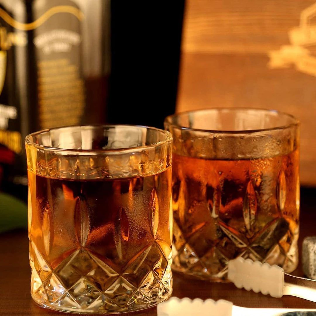 Holzsammlung Whisky Gläser Geschenkset, Whisky Steine Set mit 1 Whiskygläser 200ml & 4 Whisky Steine