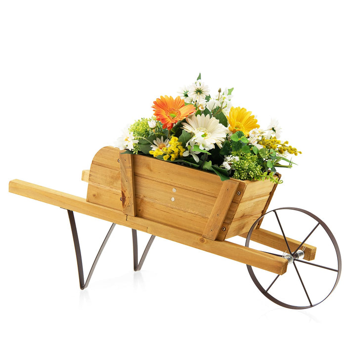 HOMASIS Blumenwagen Pflanzwagen mit 2 Griffen & Metallrad, Blumenkarre Holz, Blumentopf mit 9 magnet