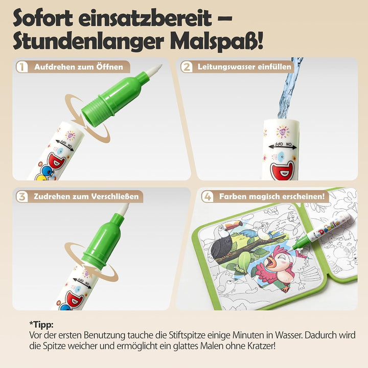 cabaro 4er Set EVA Wassermalbuch Kinder ab 3 Jahre, Reissfest &amp; Wasserdicht | Wiederverwendbares Mag