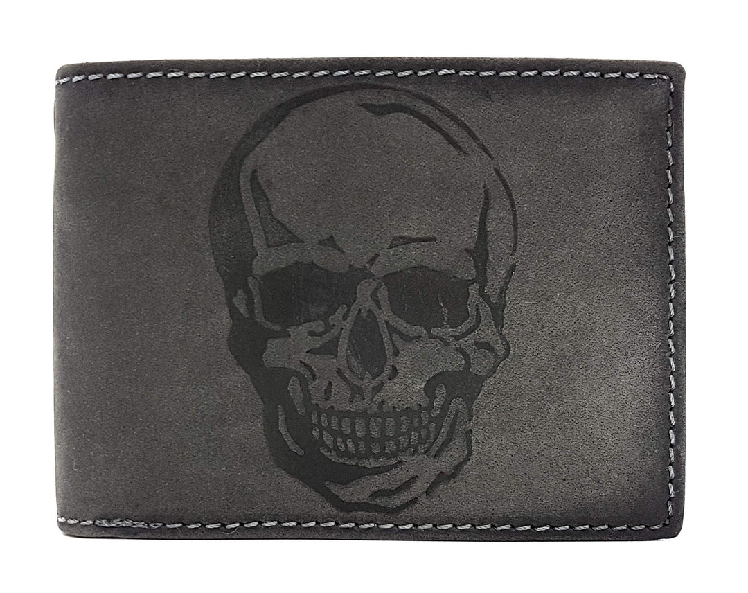 echt Leder Biker Geldbörse quer Hunterleder Portemonnaie Totenkopf Schädel Skull mit RFID Schutz