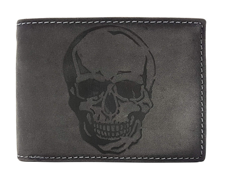 echt Leder Biker Geldbörse quer Hunterleder Portemonnaie Totenkopf Schädel Skull mit RFID Schutz