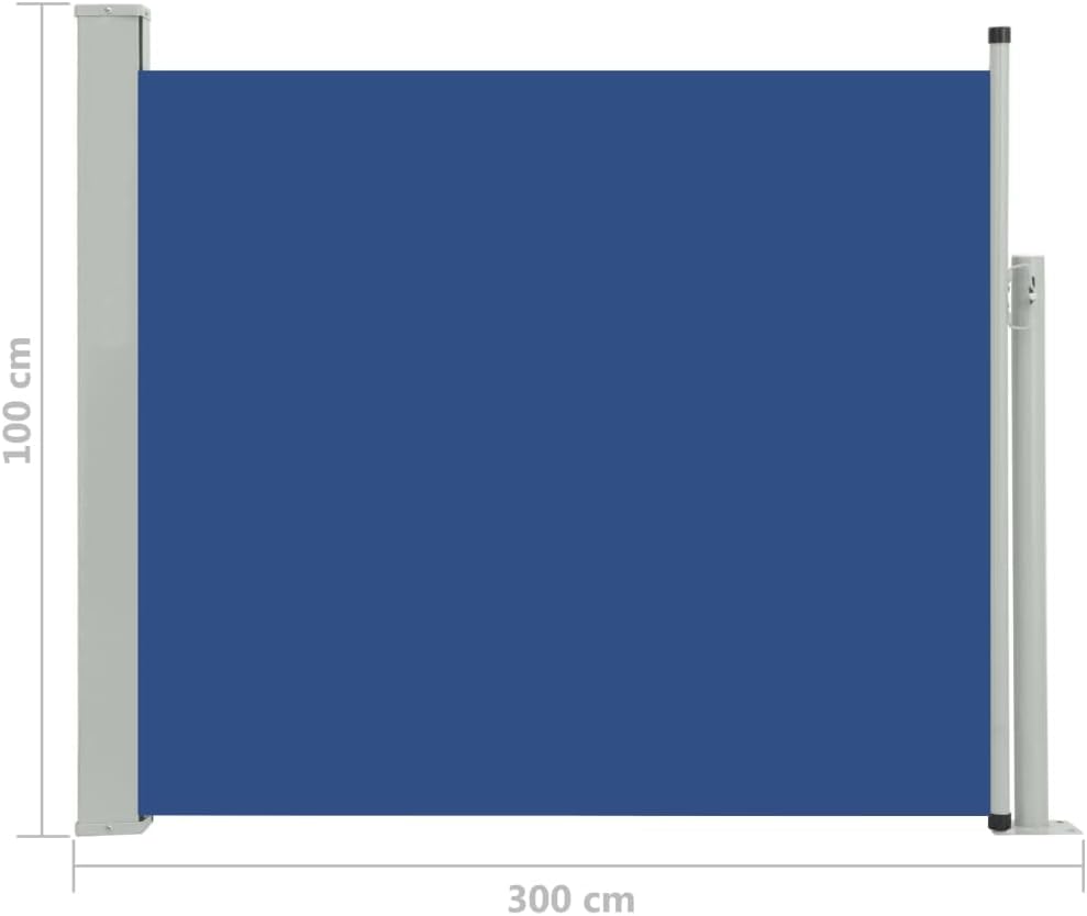 puraday 100x300 cm Ausziehbare Seitenmarkise Blau Terrassen-Sichtschutz Balkon Seitenwand Stilvolle