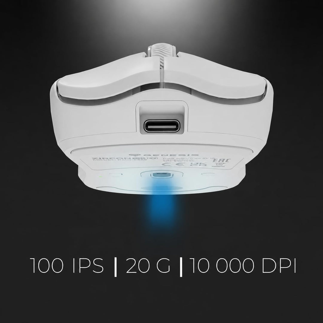 Genesis Zircon 500 G2 Wireless Gaming Maus – 10.000 DPI Pixart PMW3325, 2,4 GHz/BT 5.0/USB-C, 52 g U