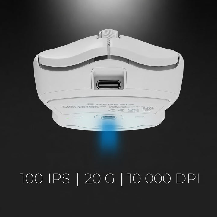 Genesis Zircon 500 G2 Wireless Gaming Maus – 10.000 DPI Pixart PMW3325, 2,4 GHz/BT 5.0/USB-C, 52 g U