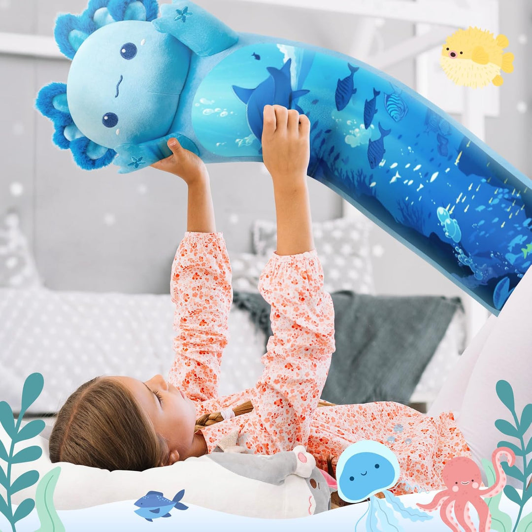 Mewaii 50CM Largo Axolotl de Peluche Almohada Suave y Cómoda Peluche Salamandra Azul Cojines de Felp