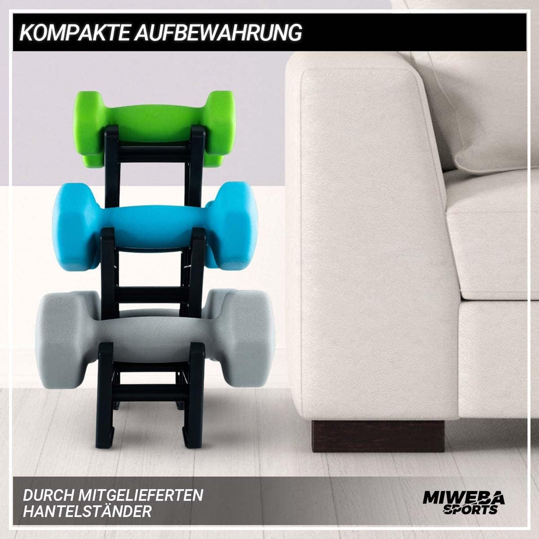 Miweba Sports Hanteln Set Neopren & Vinyl NKH120 - Kurzhantel Set 2 x 1 kg | 2 x 2 kg | 2 x 3 kg | 𝐏