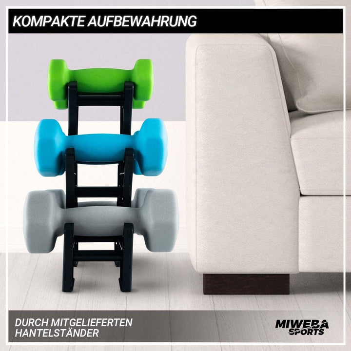 Miweba Sports Hanteln Set Neopren & Vinyl NKH120 - Kurzhantel Set 2 x 1 kg | 2 x 2 kg | 2 x 3 kg | 𝐏