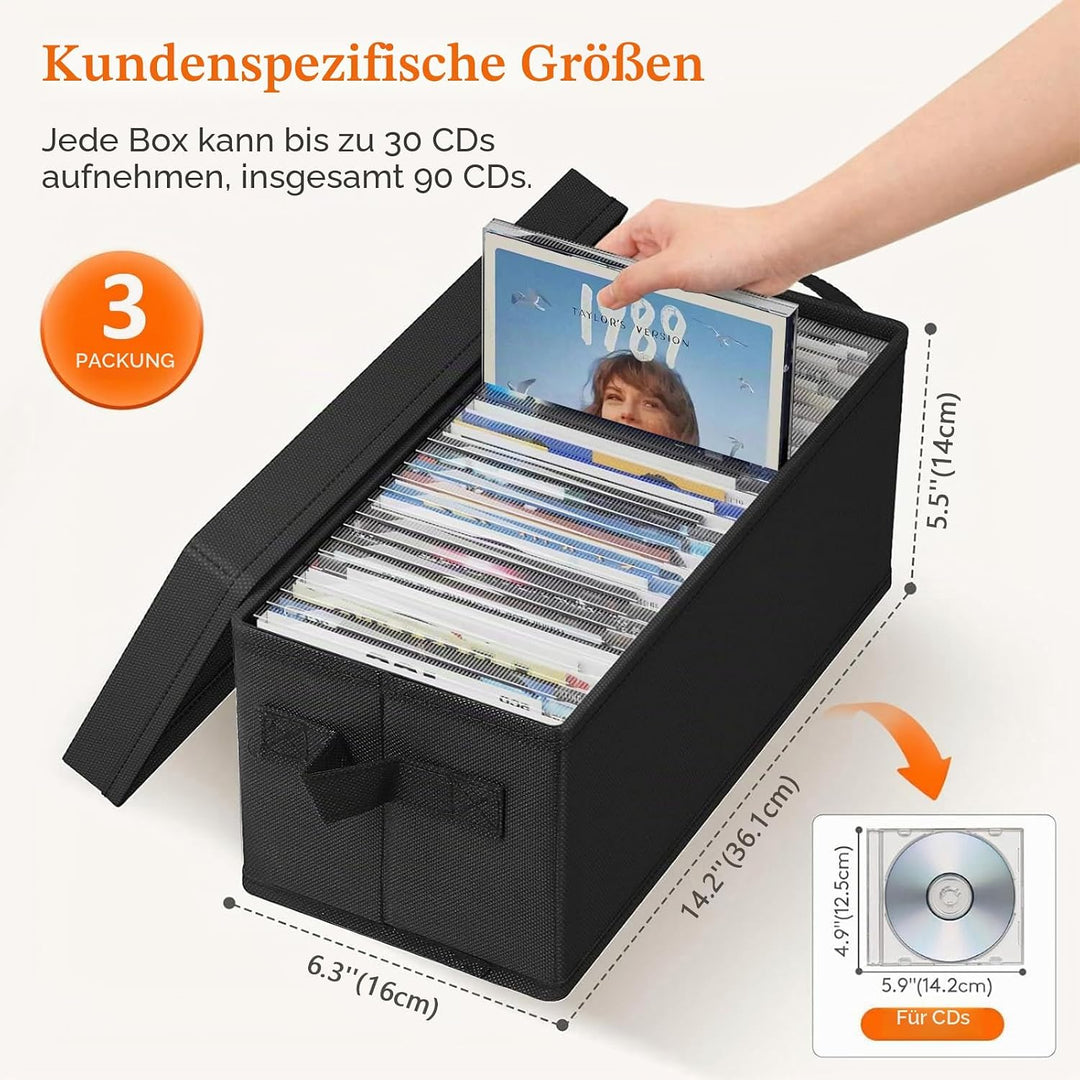 3 Stück CD Aufbewahrungsbox, DVD Aufbewahrungsbox Stapelbarer CD Aufbewahrungsbehälter für 45 CDs Fa