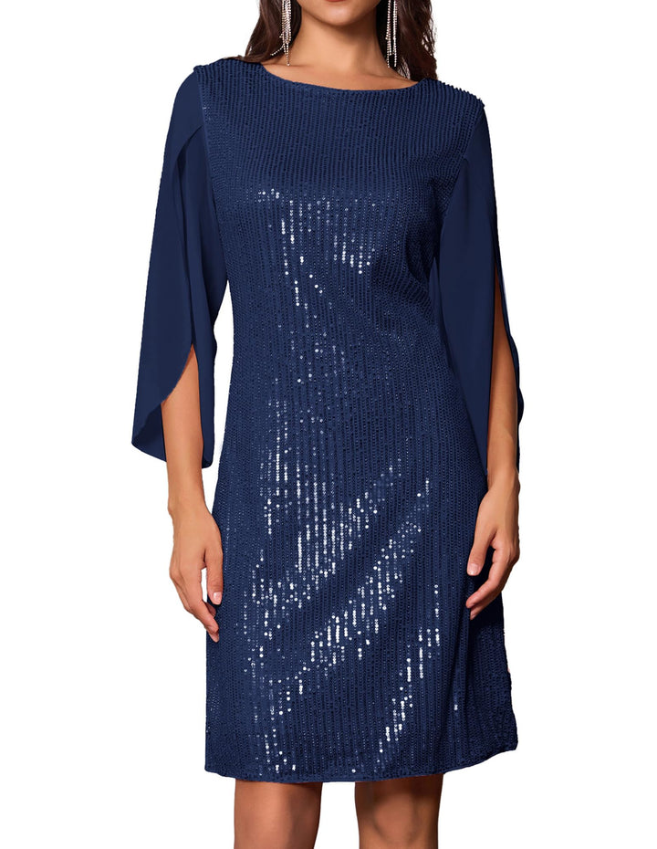 GRACE KARIN Damen Pailletten Kleid 3/4 Ärmel Party Cocktailkleid Club Glitzer Kleid Vintage MidiKlei