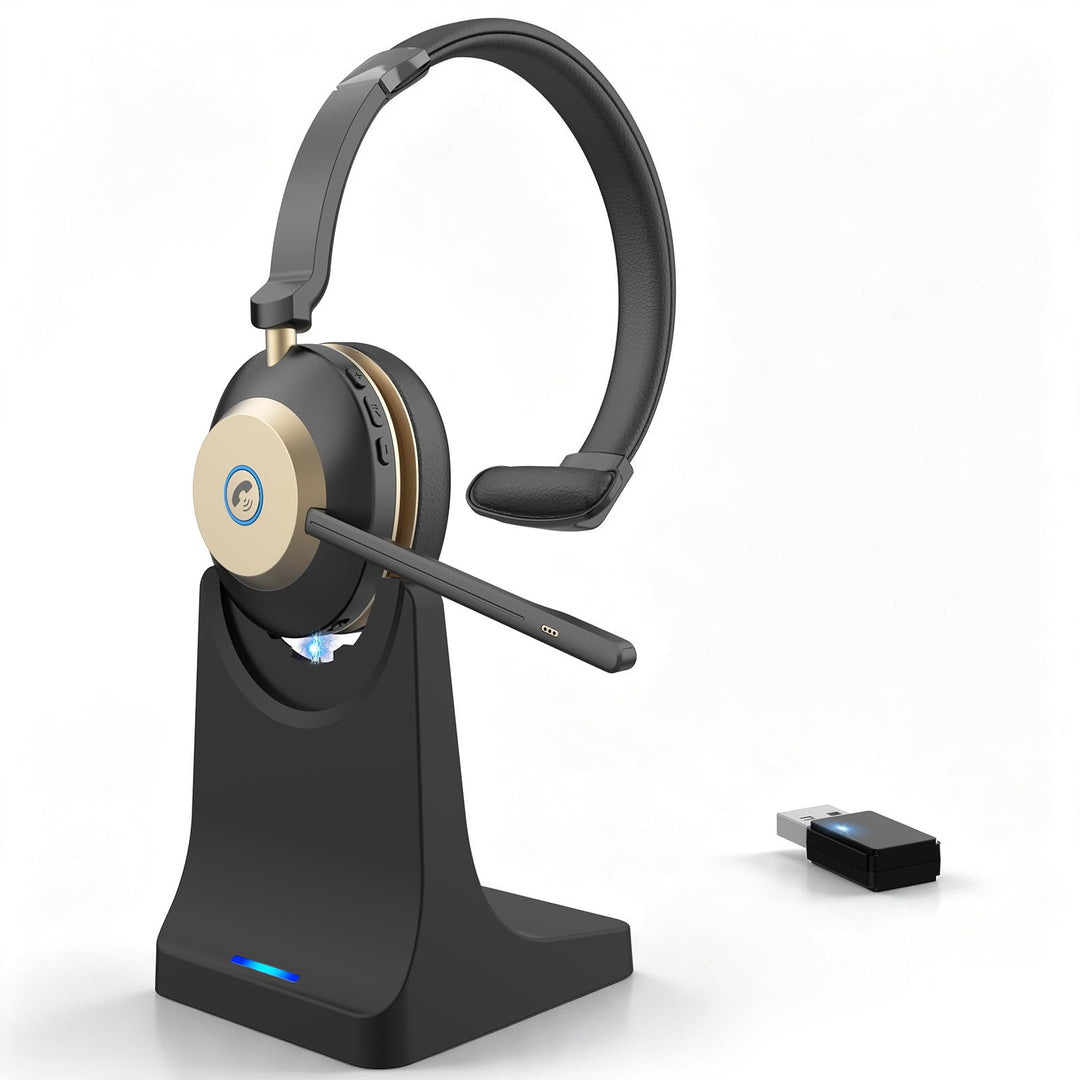 V5.3 Bluetooth-Headset mit Mikrofon für PC, Kabelloses Headset mit Mikrofon Rauschunterdrückung &amp; US