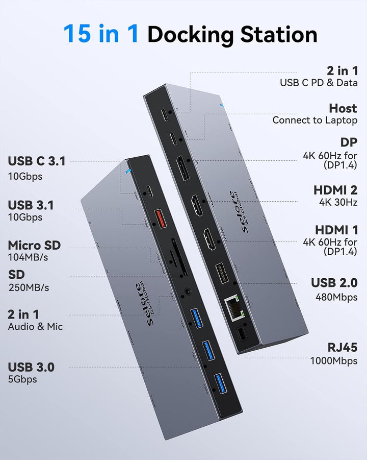 USB C Docking Station mit 65W Netzteil Laptop Dockingstation Triple Display USB C Dock Hub mit 4K Du