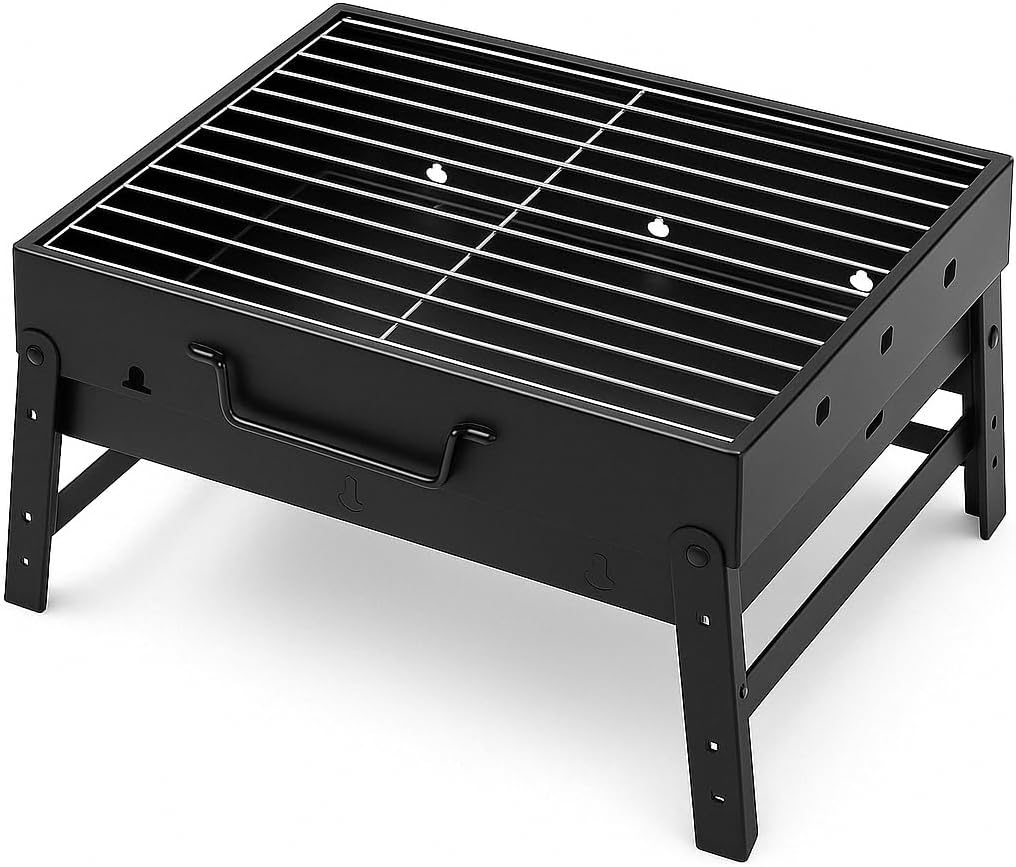 Kompakter Grill mit Griff – Vielseitiger und mobiler Holzkohlegrill mit entnehmbarem Ascheauffangbeh