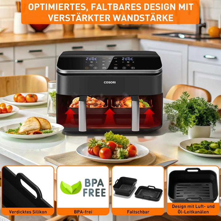 9 Stück Heissluftfritteuse Zubehör für COSORI Dual Blaze 2 Kammern 8,5L,Dual Zone Airfryer Zubehör f