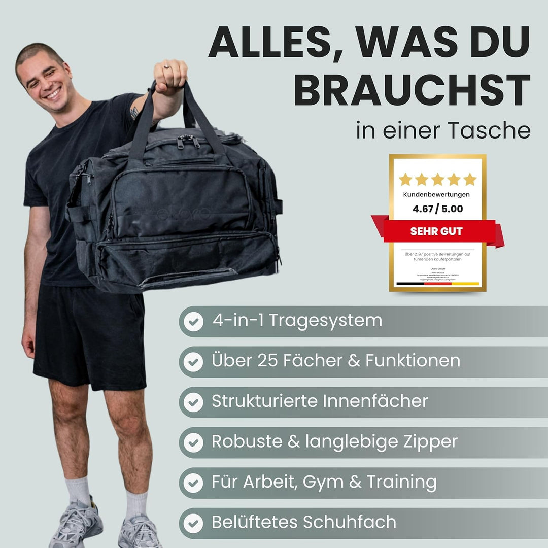 OTARO Sporttasche mit Schuhfach & Nassfach – 50L Reise- & Fitnesstasche mit Laptopfach, Rucksackgurt