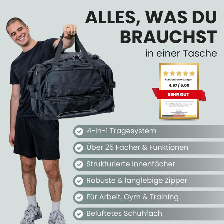 OTARO Sporttasche mit Schuhfach & Nassfach – 50L Reise- & Fitnesstasche mit Laptopfach, Rucksackgurt