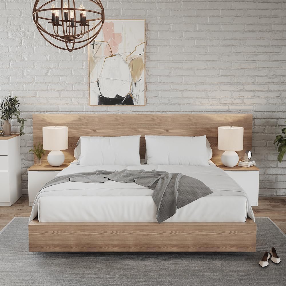 Vicco Nachttisch Betti, Nachtkommode, Weiss/Sonoma, 50 x 50 cm 2er Set Weiss/Sonoma 2 Nachttische, W