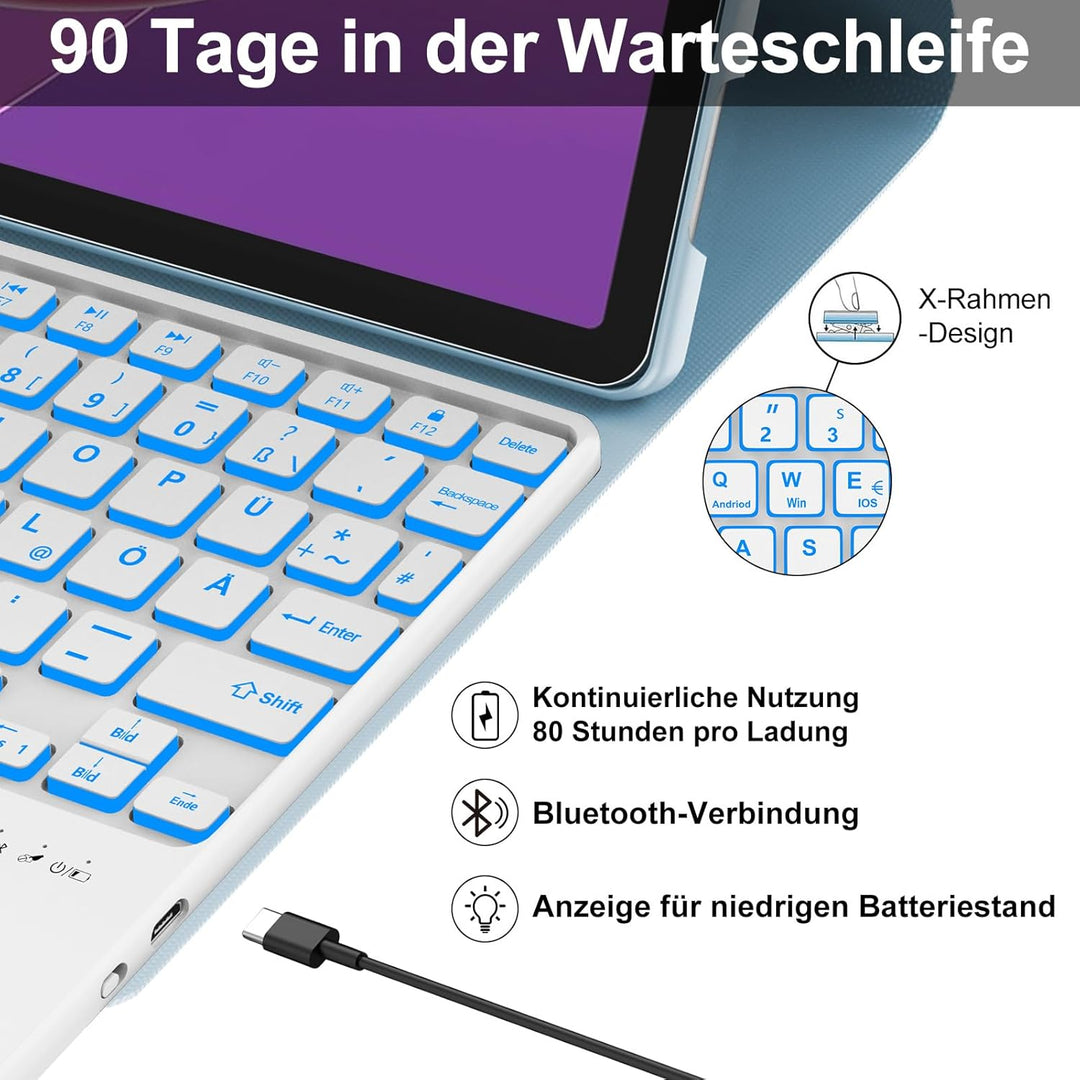 IVEOPPE Tastatur für Tab M11 Con Touchpad, QWERTZ Deutsch Tastatur, 7-Farbige Beleuchtung Magnetisch