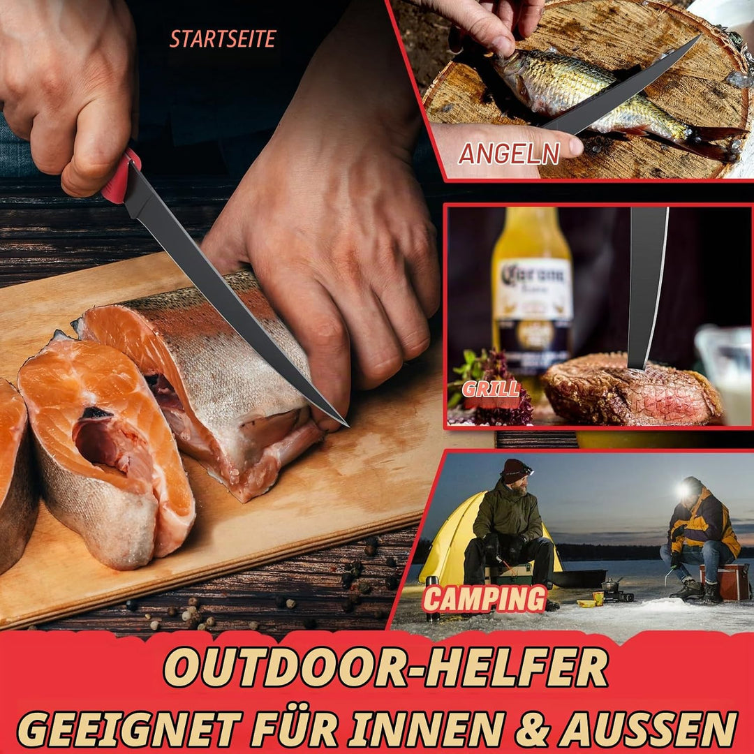 DRAGON RIOT Filetiermesser Fisch Scharf, Angelmesser Klappbar, Edelstahl Fischmesser mit Anti-Rutsch
